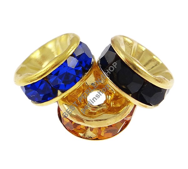 50 Stk. DMC A GRADE MIX FARBEN STRASS RING RONDELL Spacer Perlen GOLD